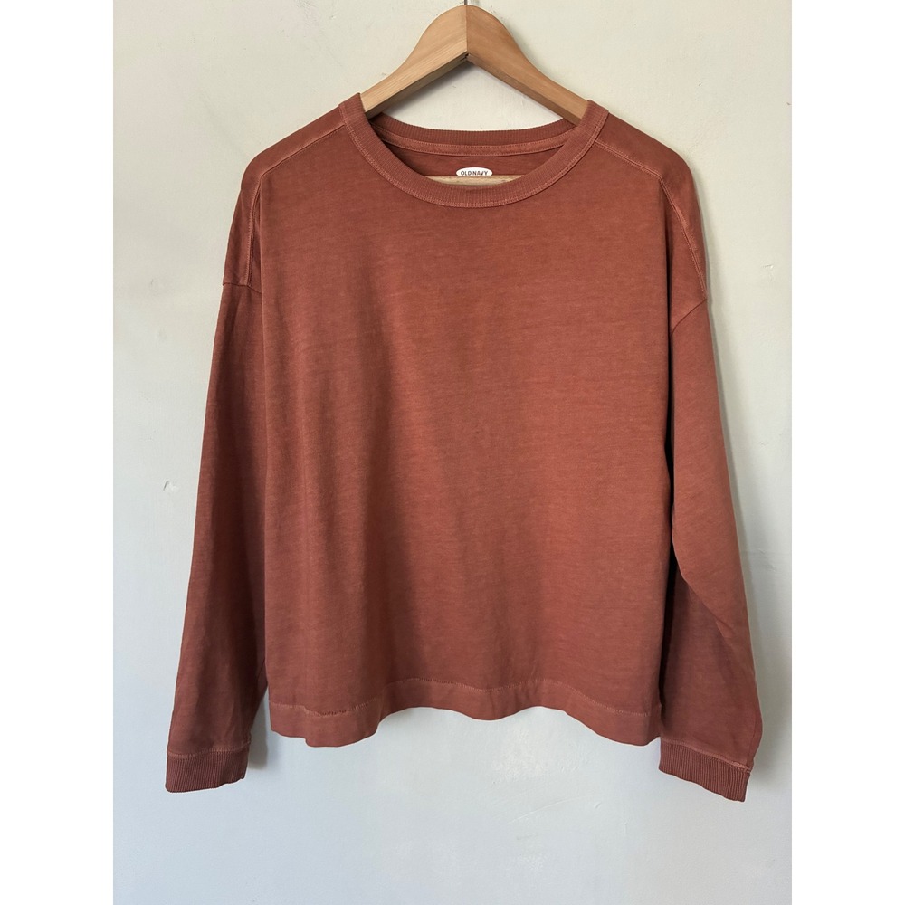 Old Navy The Easy Tee Long Sleeve Terracotta Fall Burnt Orange Cotton Slub Top S